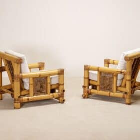 Pair of French Bamboo Armchairs with Pierre Frey Cushions, 1970s