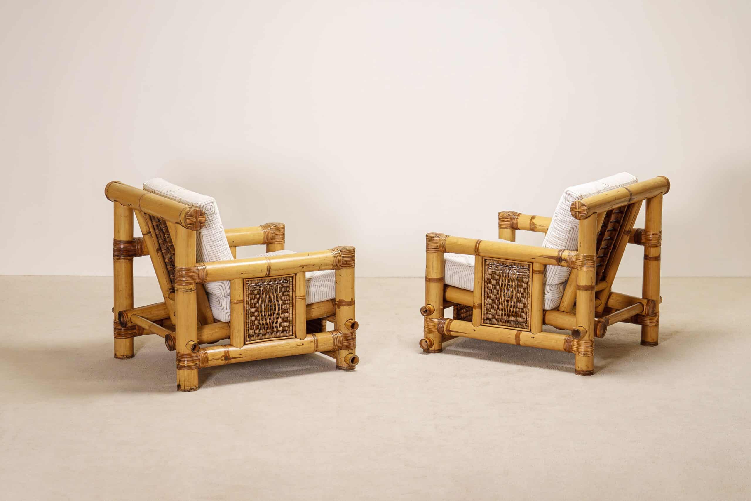 Pair of French Bamboo Armchairs with Pierre Frey Cushions, 1970s - Image 6
