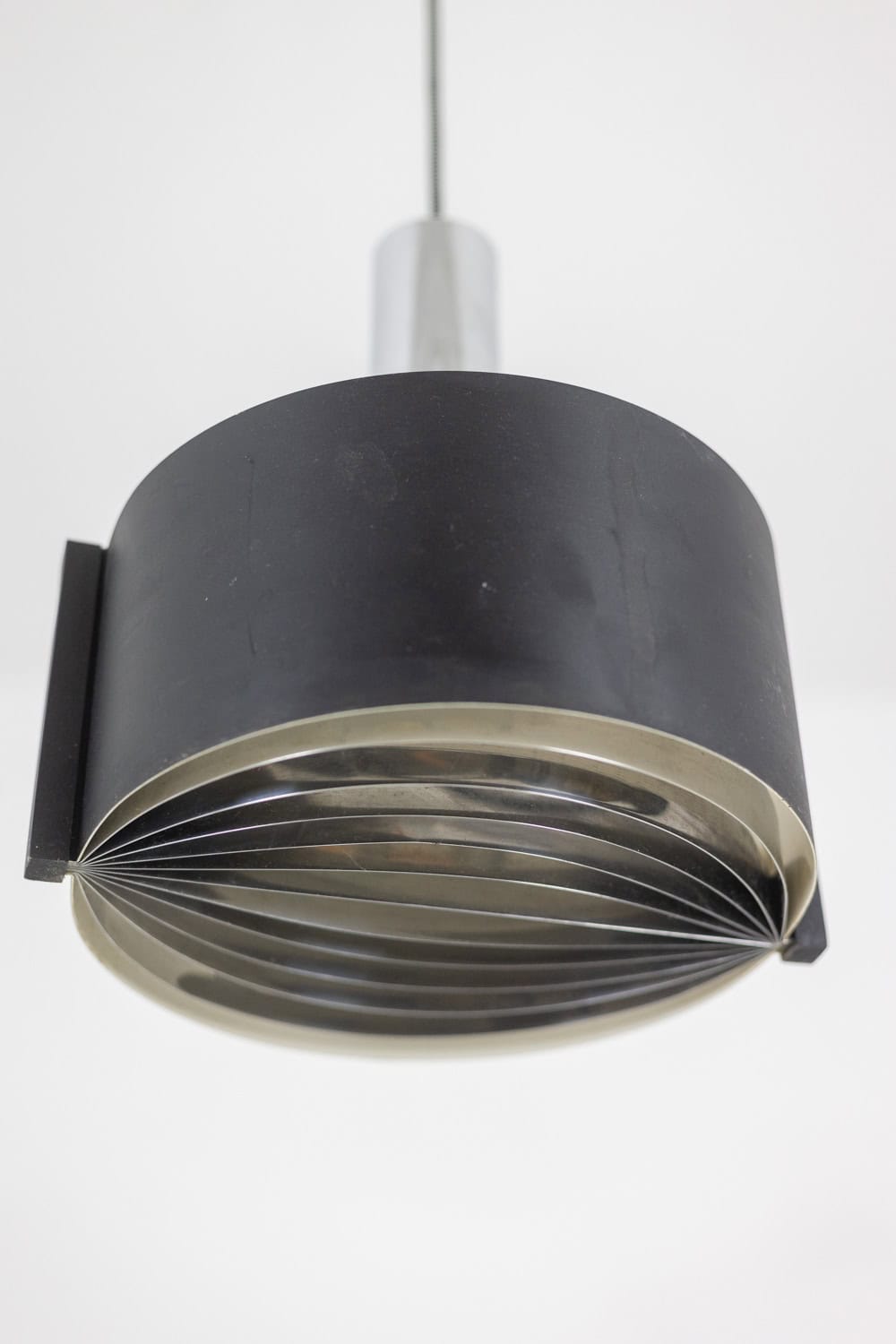 1960s French Black and Chrome Pendant Light - Lamp Detail Three - Styylish