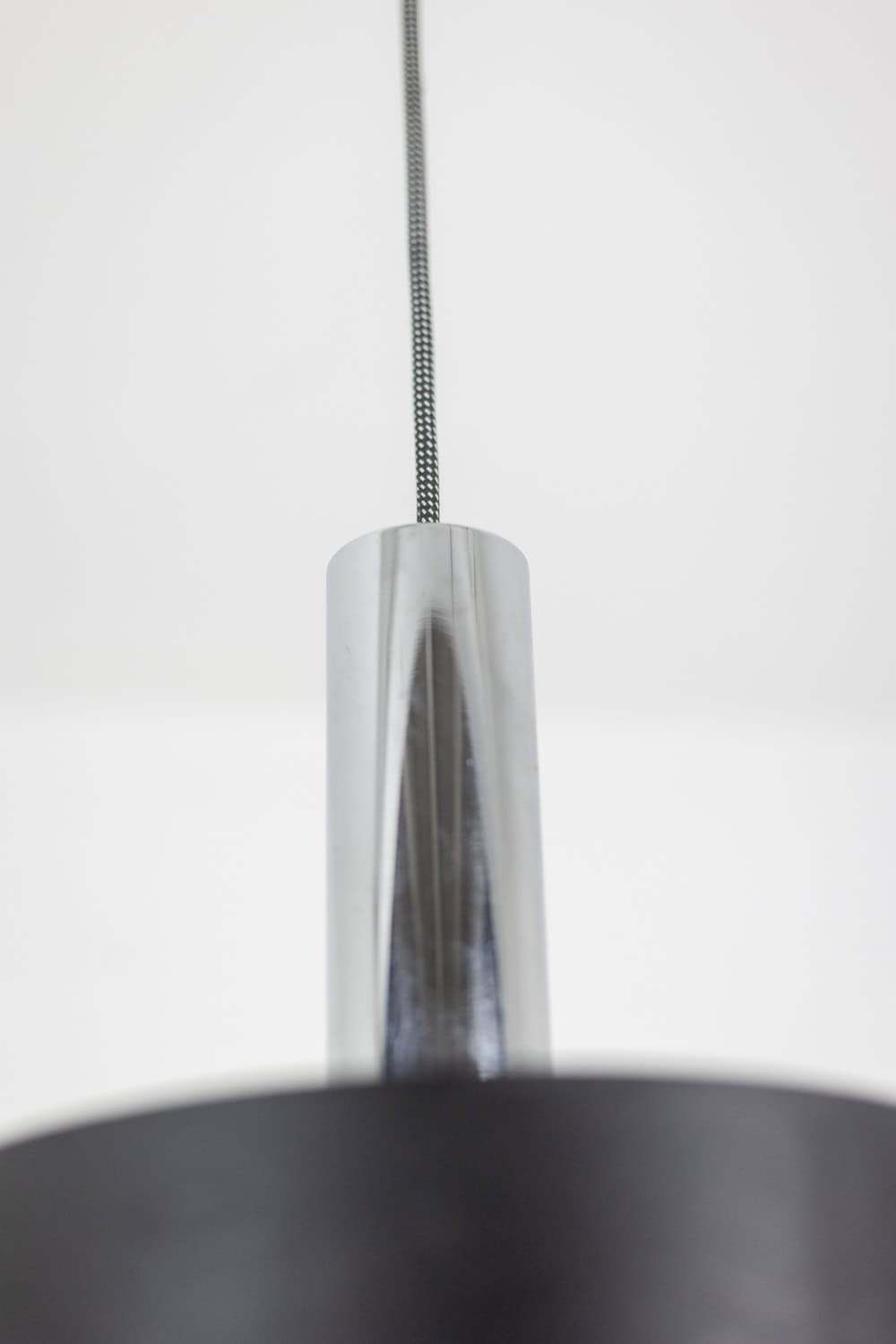 1960s French Black and Chrome Pendant Light - Cable Detail Two - Styylish