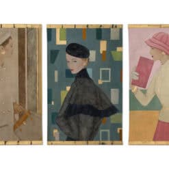 Contemporary French Hand-Painted 1950s Woman Canvas - Triptych View - Styylish