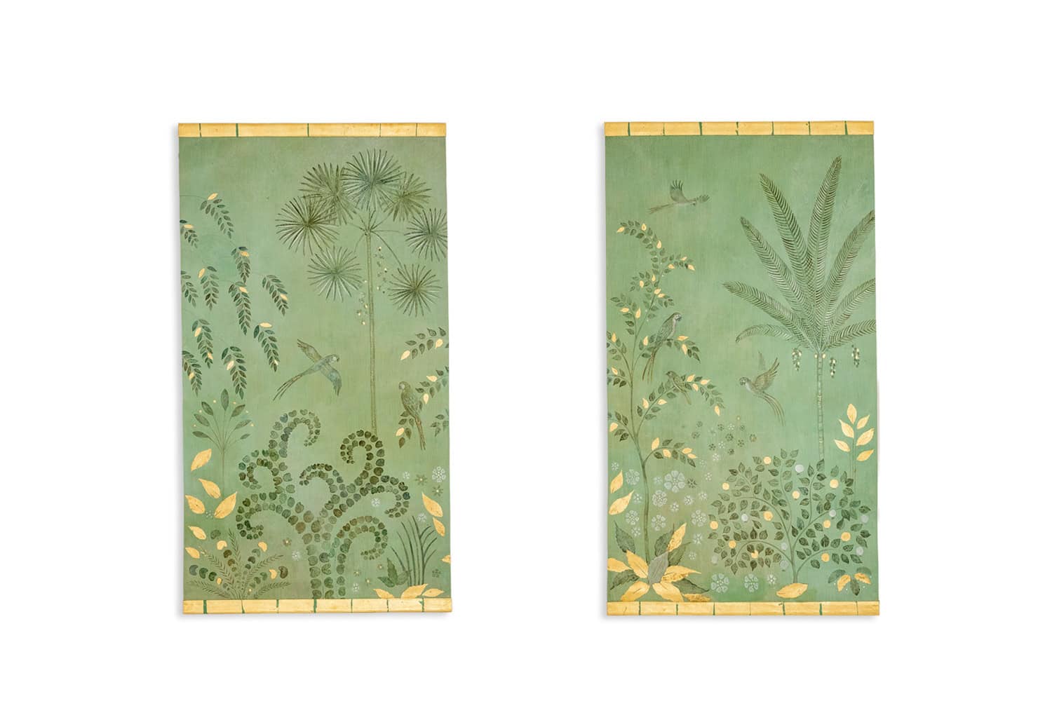Contemporary French Hand-Painted Parrot Canvas - View of Pair - Styylish