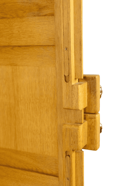 Guillerme and Chambron. Oak wardrobe with built-in writing desk. 1970s–80s - Image 9