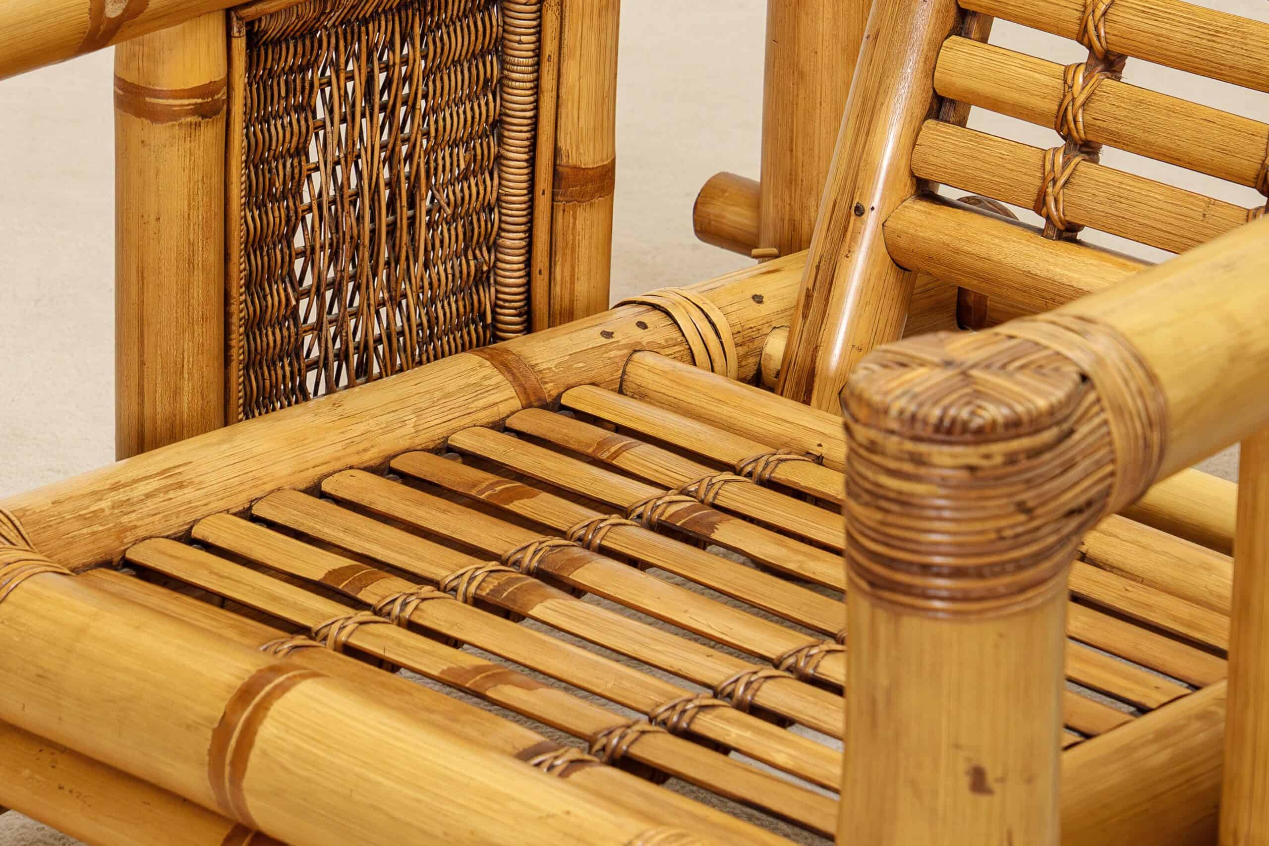 Pair of French Bamboo Armchairs with Pierre Frey Cushions, 1970s - Image 9
