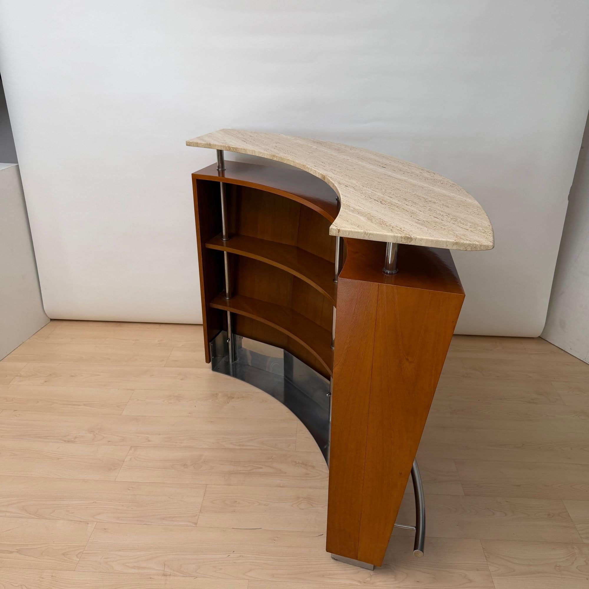 Mid-Century Bar Counter, Teak Wood, Metal, Travertine, Italy, circa 1970 - Image 7