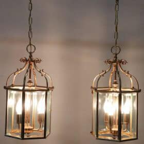 Pair of Italian Hexagonal Brass Lanterns, 1990s
