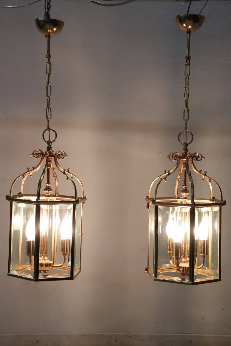 Pair of Italian Hexagonal Brass Lanterns, 1990s - Image 2