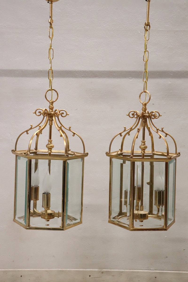 Pair of Italian Hexagonal Brass Lanterns, 1990s - Image 3