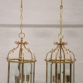 Pair of Italian Hexagonal Brass Lanterns, 1990s