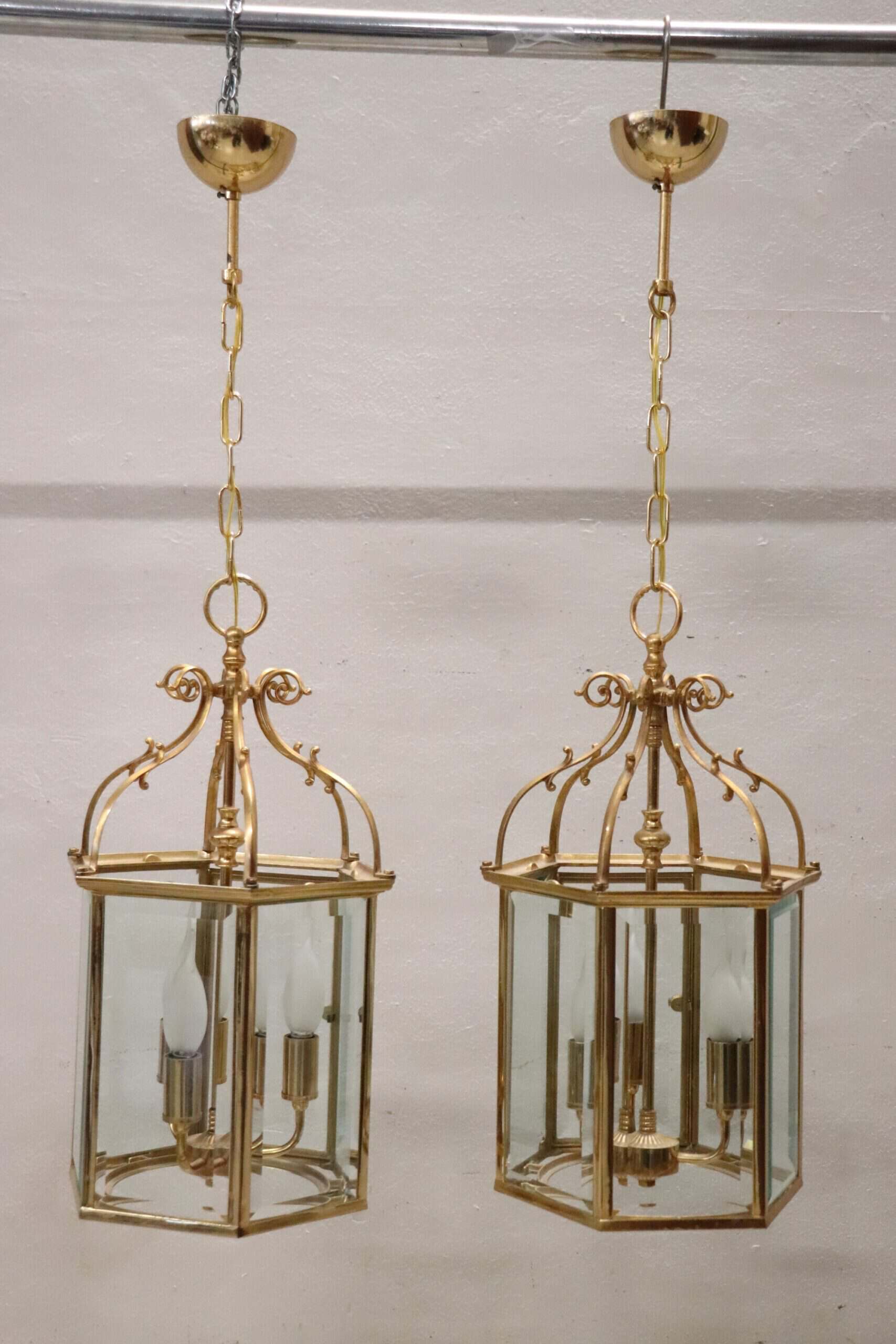 Pair of Italian Hexagonal Brass Lanterns, 1990s - Image 4