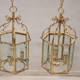 Pair of Italian Hexagonal Brass Lanterns, 1990s