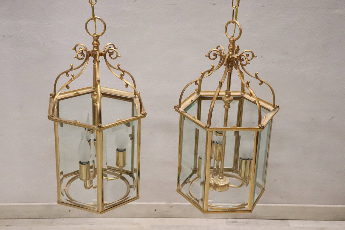 Pair of Italian Hexagonal Brass Lanterns, 1990s - Image 5