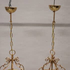 Pair of Italian Hexagonal Brass Lanterns, 1990s