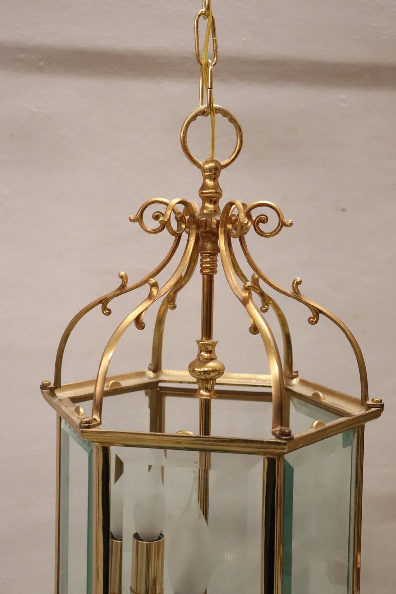 Pair of Italian Hexagonal Brass Lanterns, 1990s - Image 7