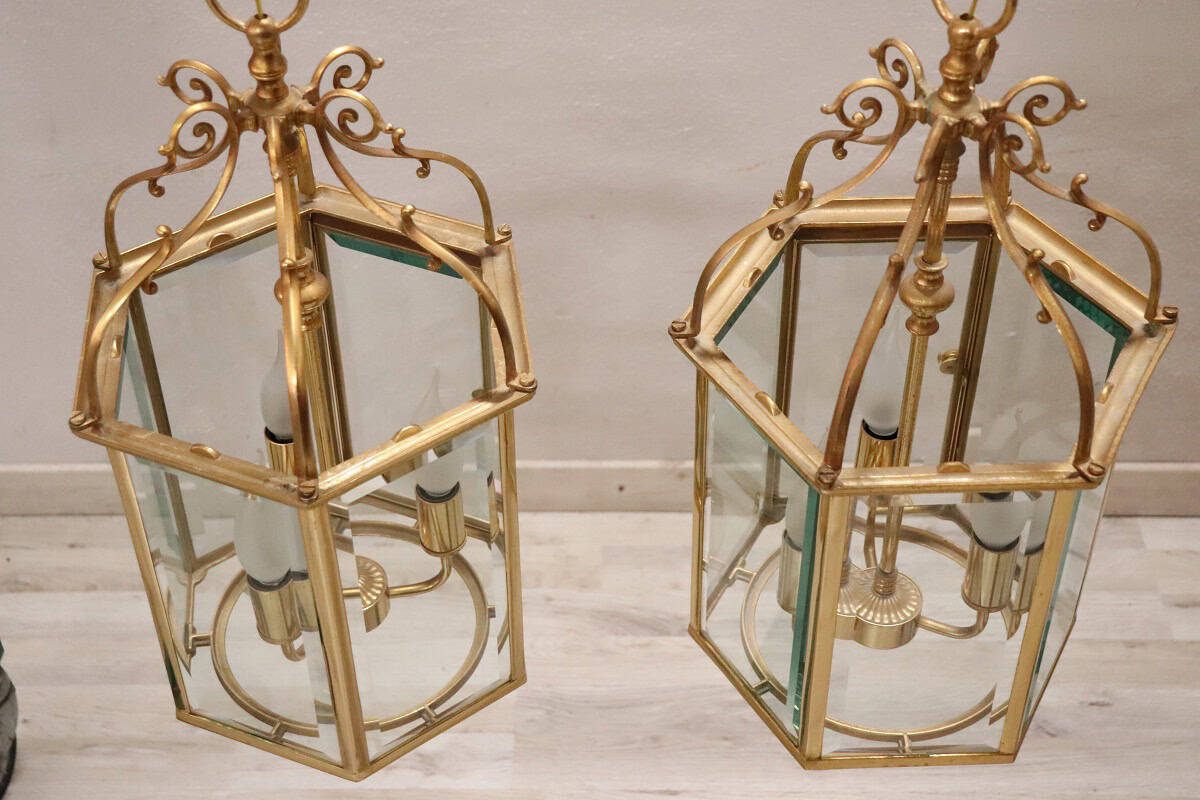 Pair of Italian Hexagonal Brass Lanterns, 1990s - Image 13