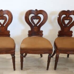 19th Century Italian Charles X Inlaid Walnut Set of Six Antique Elegant Chairs