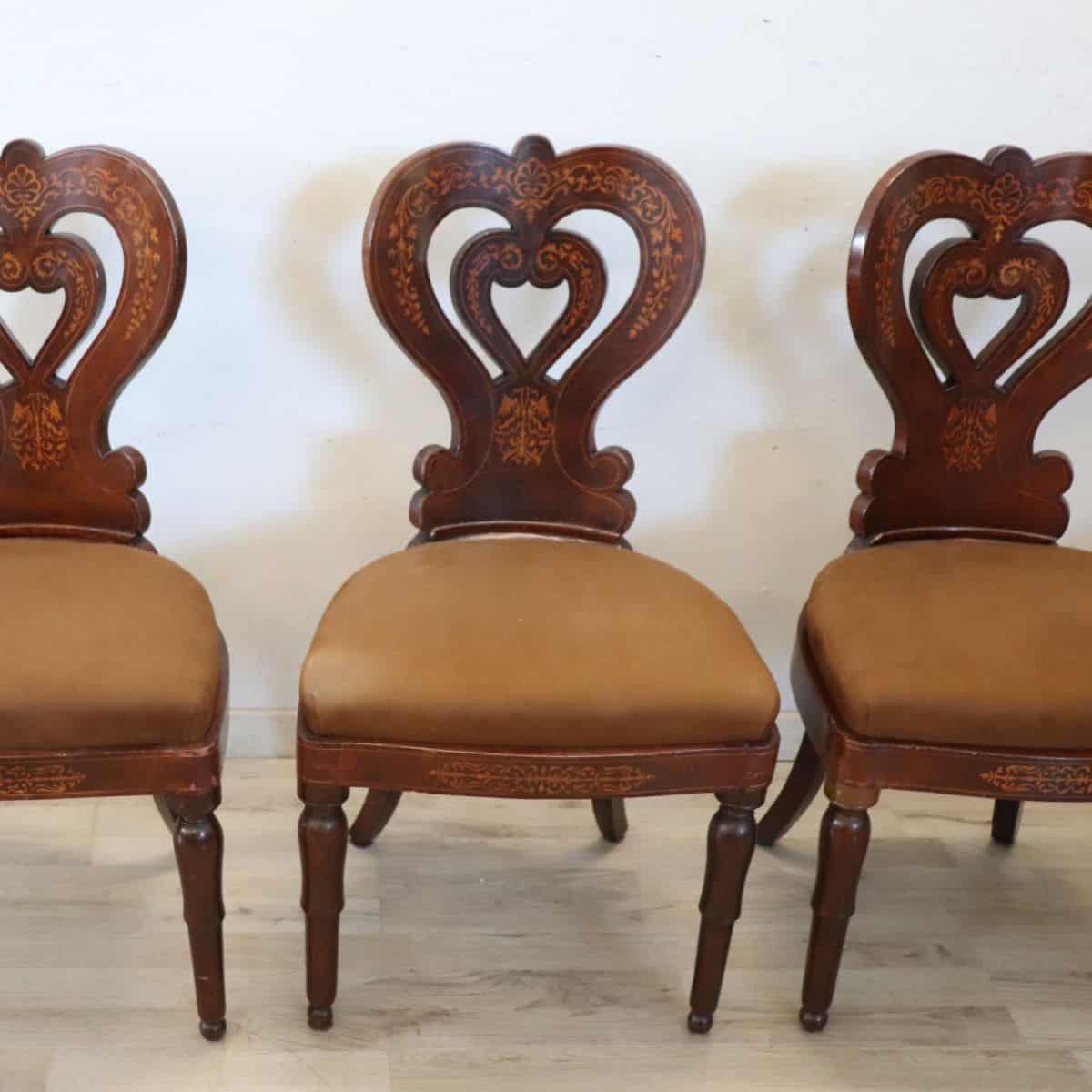19th Century Italian Charles X Inlaid Walnut Set of Six Antique Elegant Chairs - Image 6