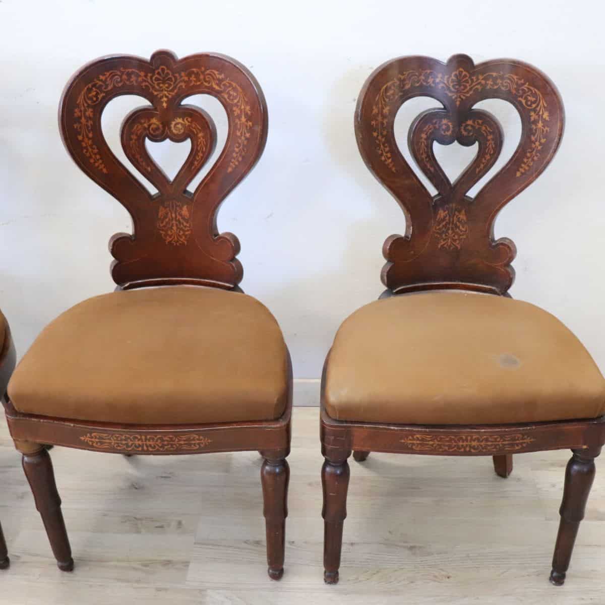 19th Century Italian Charles X Inlaid Walnut Set of Six Antique Elegant Chairs - Image 7