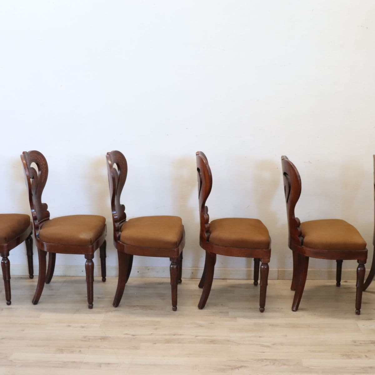 19th Century Italian Charles X Inlaid Walnut Set of Six Antique Elegant Chairs - Image 8
