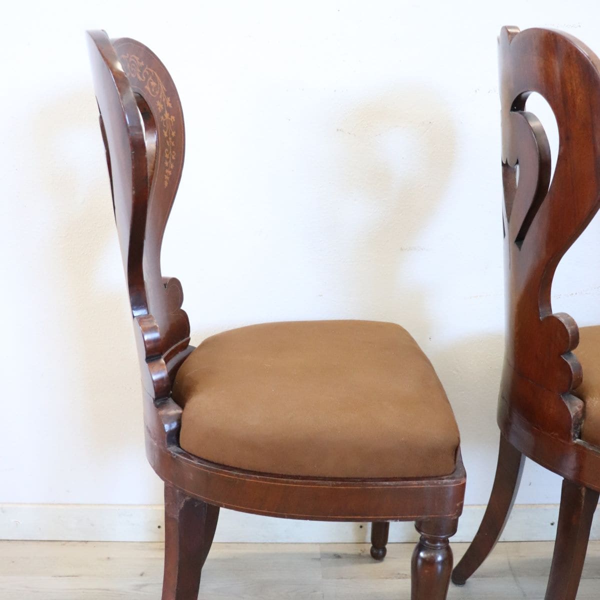 19th Century Italian Charles X Inlaid Walnut Set of Six Antique Elegant Chairs - Image 9