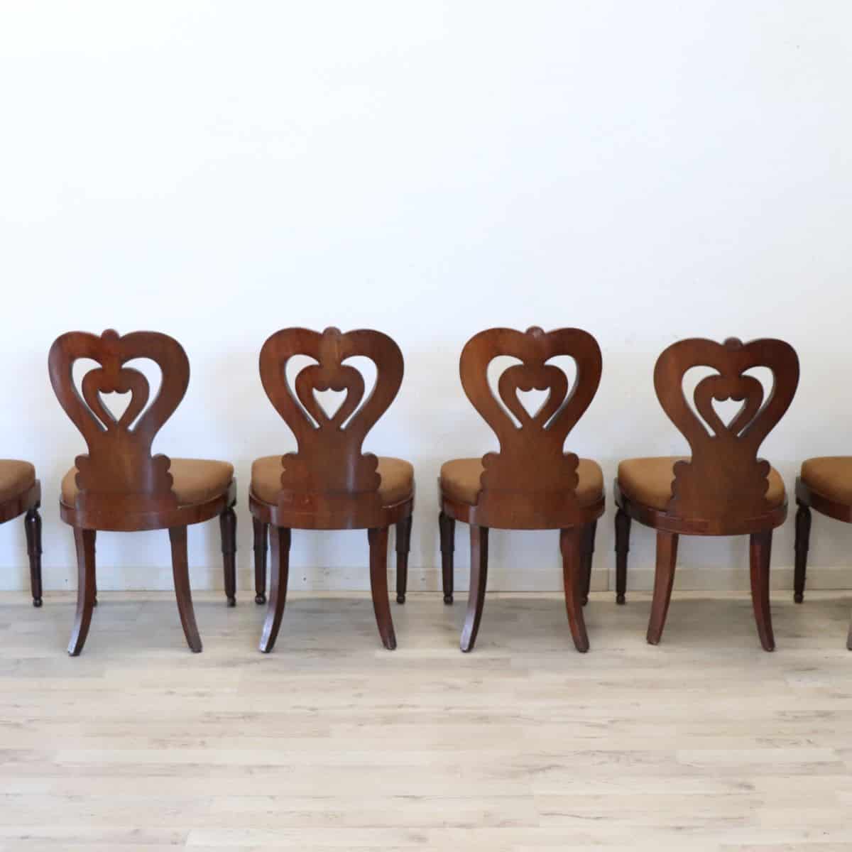 19th Century Italian Charles X Inlaid Walnut Set of Six Antique Elegant Chairs - Image 10