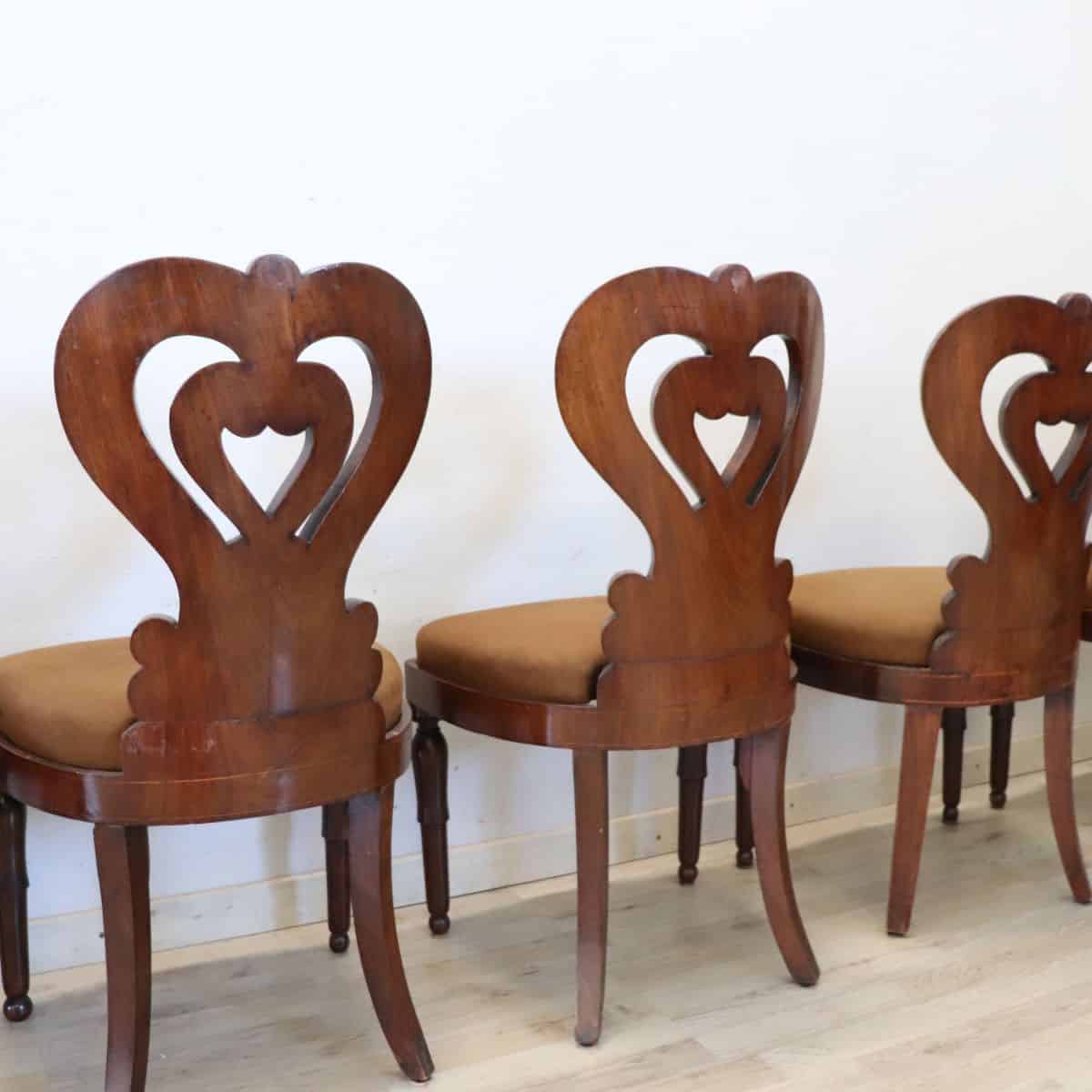19th Century Italian Charles X Inlaid Walnut Set of Six Antique Elegant Chairs - Image 12