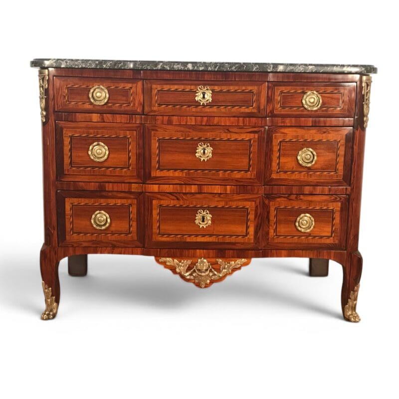 Antique French Louis XVI Chest of Drawers, Kingwood veneer with original bronze mounts- Styylish