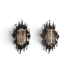 Mazzega Brutalist Cast Glass and Wrought Iron Wall Sconces - Styylish