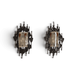 Mazzega Brutalist Cast Glass and Wrought Iron Wall Sconces