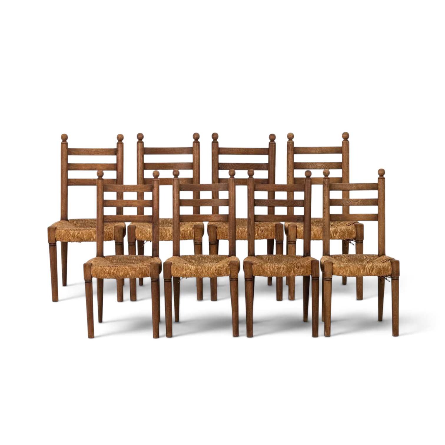 Set of 8 Vintage Oak and Straw-Seated Chairs - Styylish