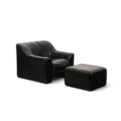 De Sede Black Leather Armchair and Ottoman - Styylish