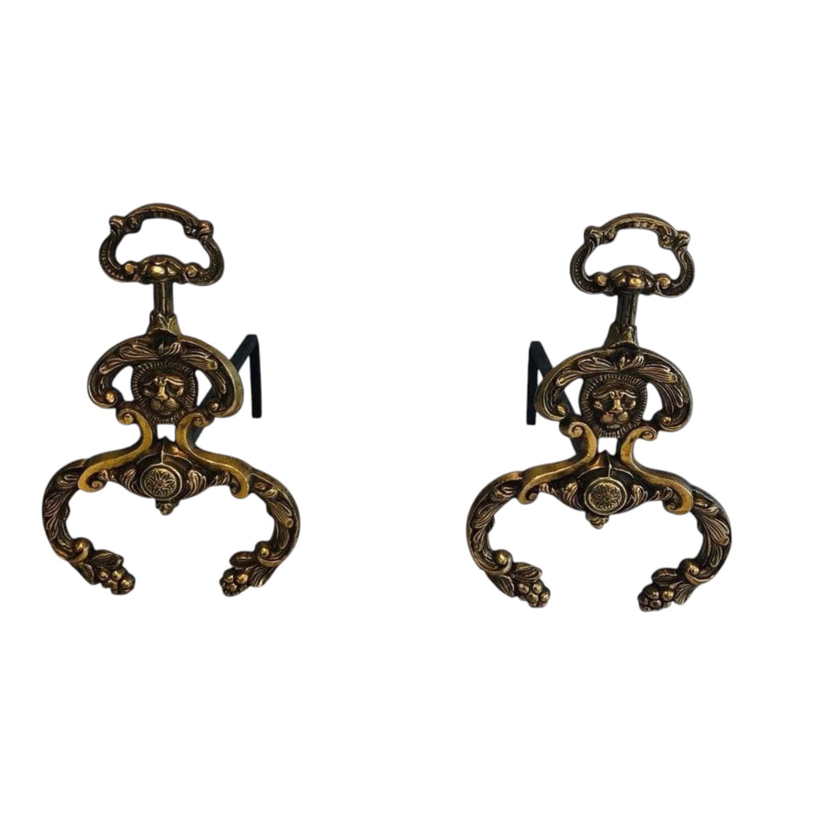French Baroque Style Bronze and Wrought Iron Andirons- Styylish