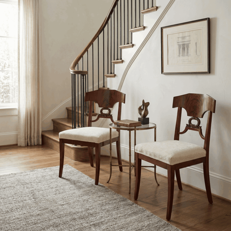 Antique Chairs- example of two Scandinavian Chairs created during the Biedermeier Period, Or Danish Golden Age- Mahogany- Styylish