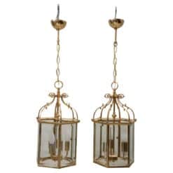 Pair of Italian Hexagonal Brass Lanterns, 1990s- Styylish