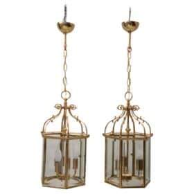 Pair of Italian Hexagonal Brass Lanterns, 1990s