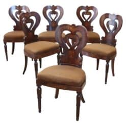 19th Century Italian Charles X Inlaid Walnut Set of Six Antique Elegant Chairs