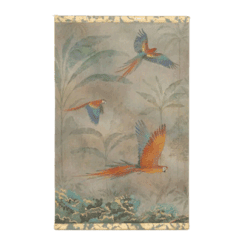 Monumental Hand-Painted Tropical Canvas with Parrots, Contemporary French Artist- Styylish