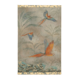 Monumental Hand-Painted Tropical Canvas with Parrots, Contemporary French Artist