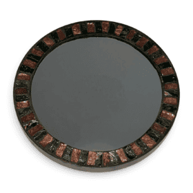 French Mid-Century Ceramic and Brass Round Mirror