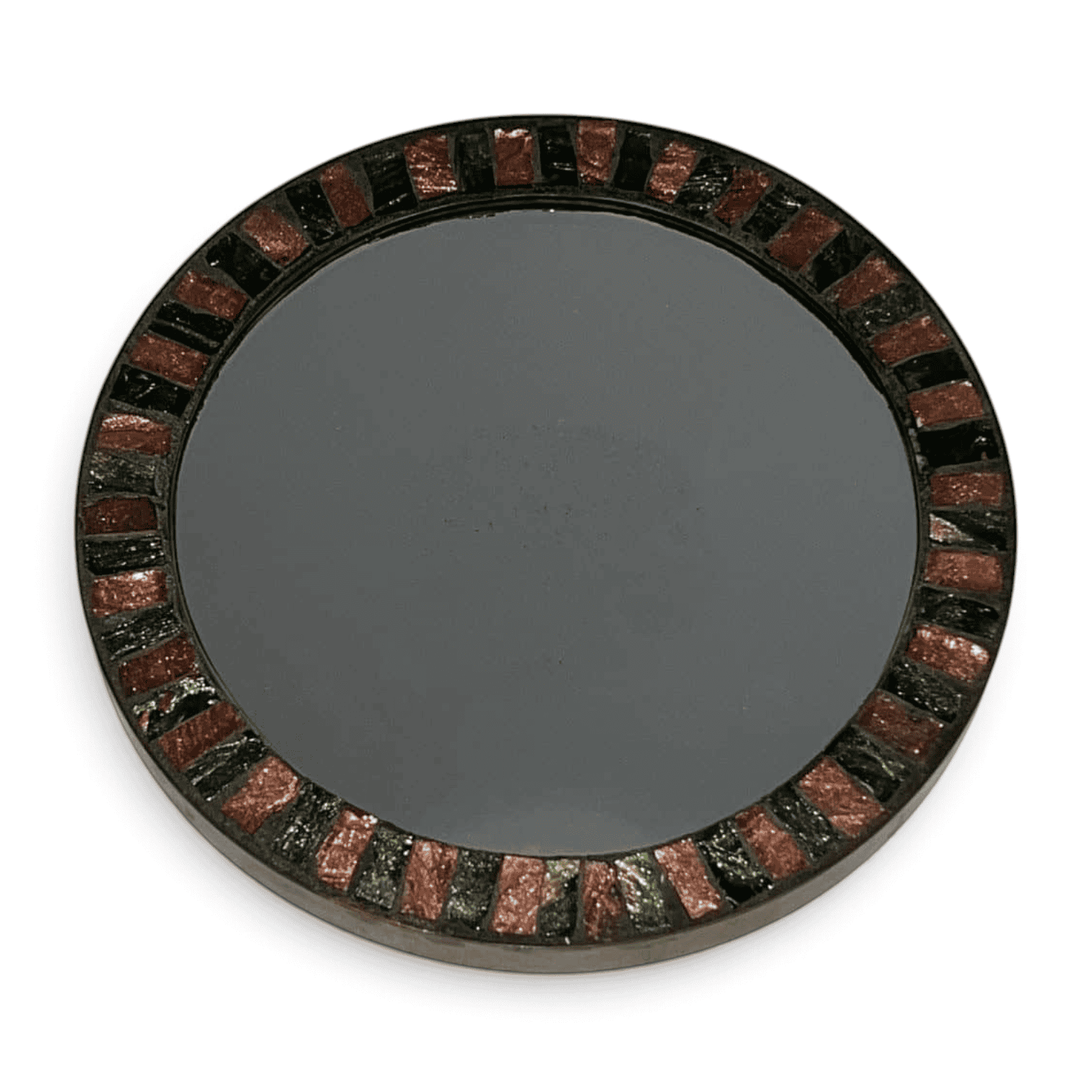 French Mid-Century Ceramic and Brass Round Mirror - Styylish