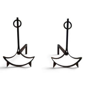 French 1940s Blackened Wrought Iron Andirons