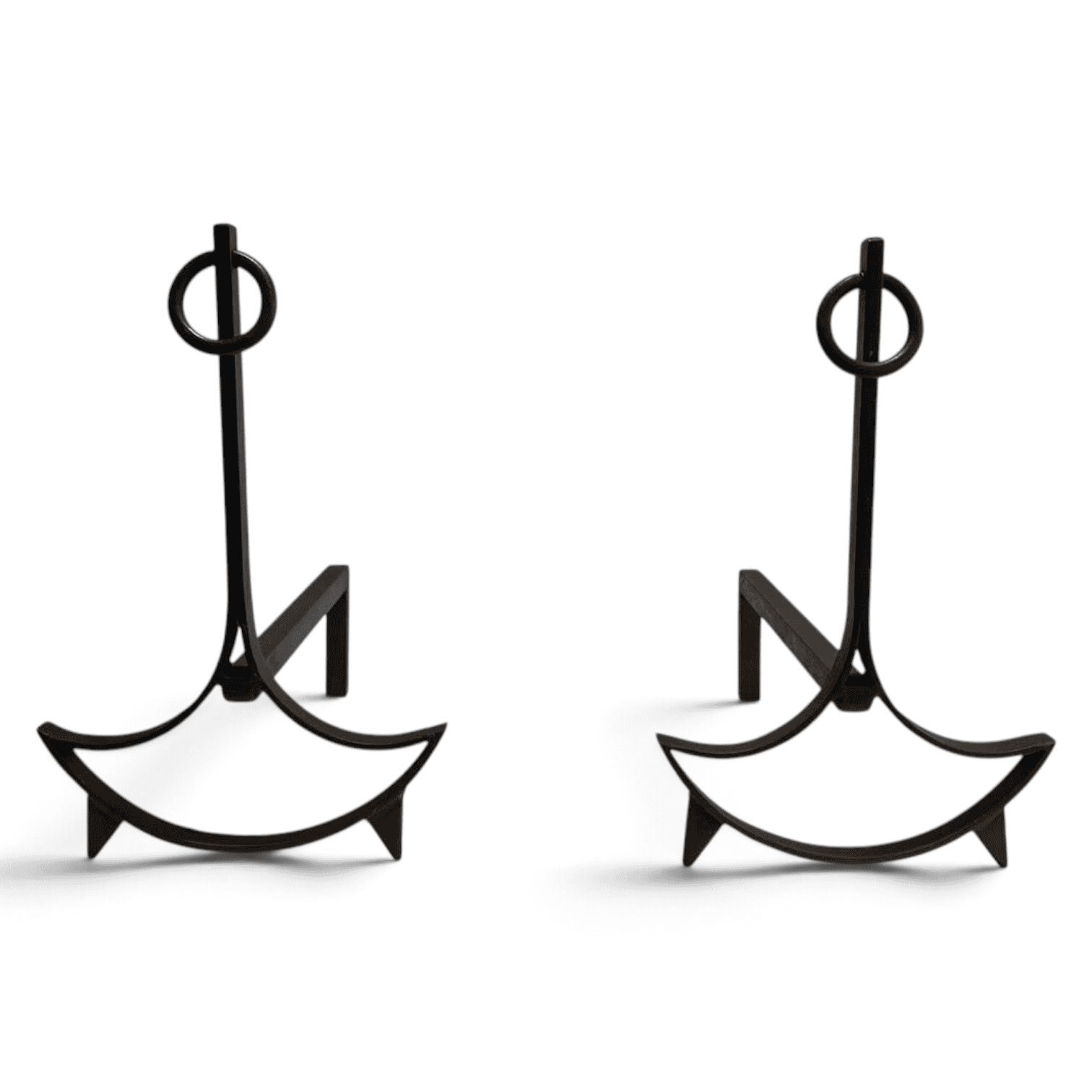 French 1940s Blackened Wrought Iron Andirons - Styylish