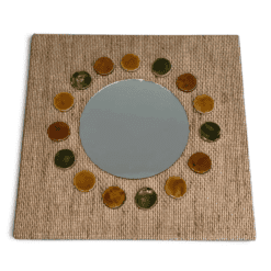 French Mid-Century Raffia and Ceramic Roundel Mirror - Styylish