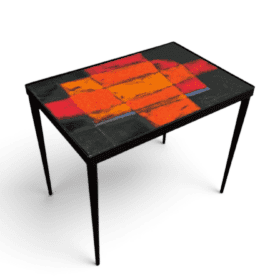 French Mid-Century Hand-Painted Ceramic Tile Side Table