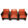 Set of Three French 1970s Brown and Orange Leather Armchairs - Styylish