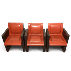 Set of Three French 1970s Brown and Orange Leather Armchairs - Styylish