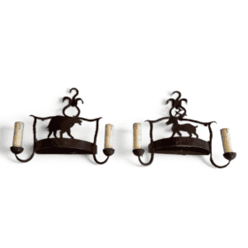 Pair of French 1950s Wrought Iron Animal Wall Lights