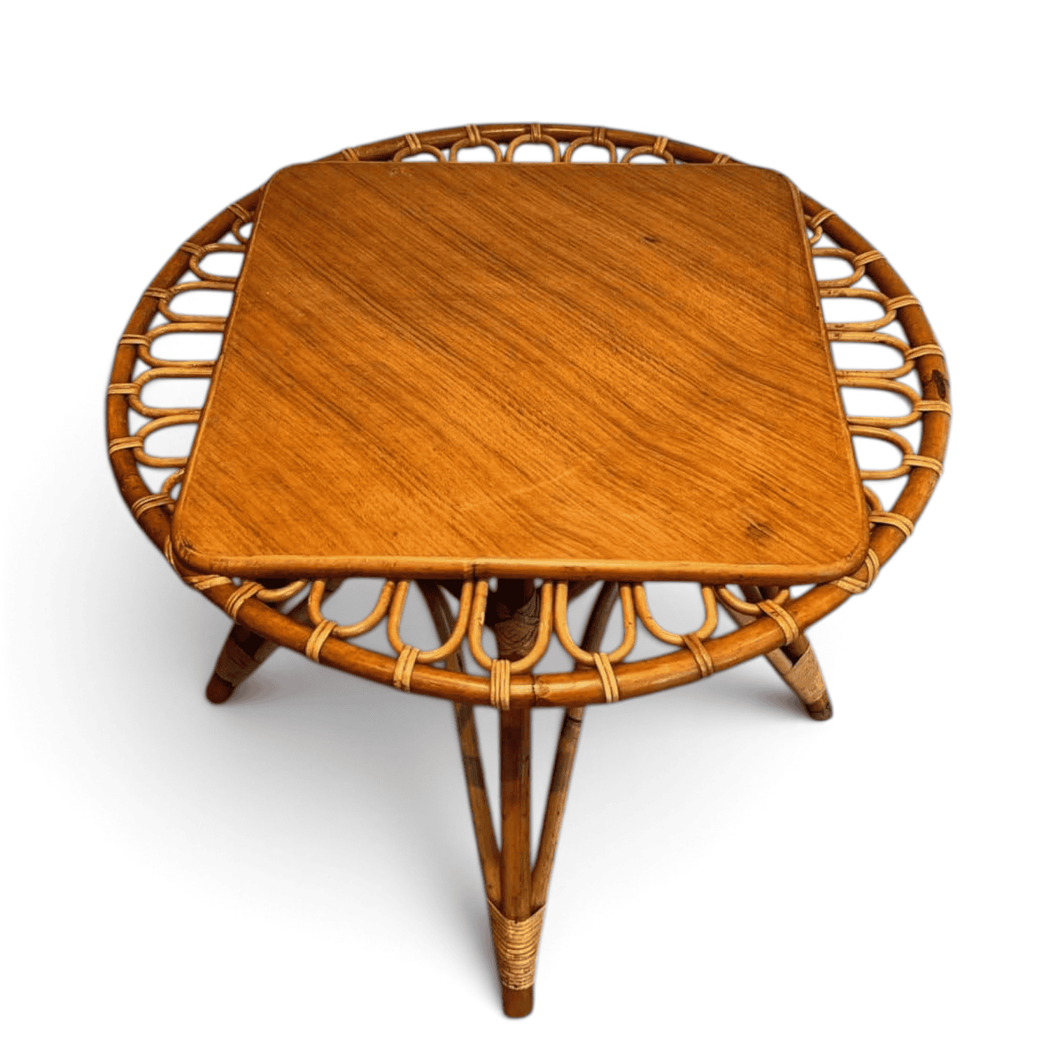 French Mid-Century Trampoline Rattan Coffee Table - Styylish
