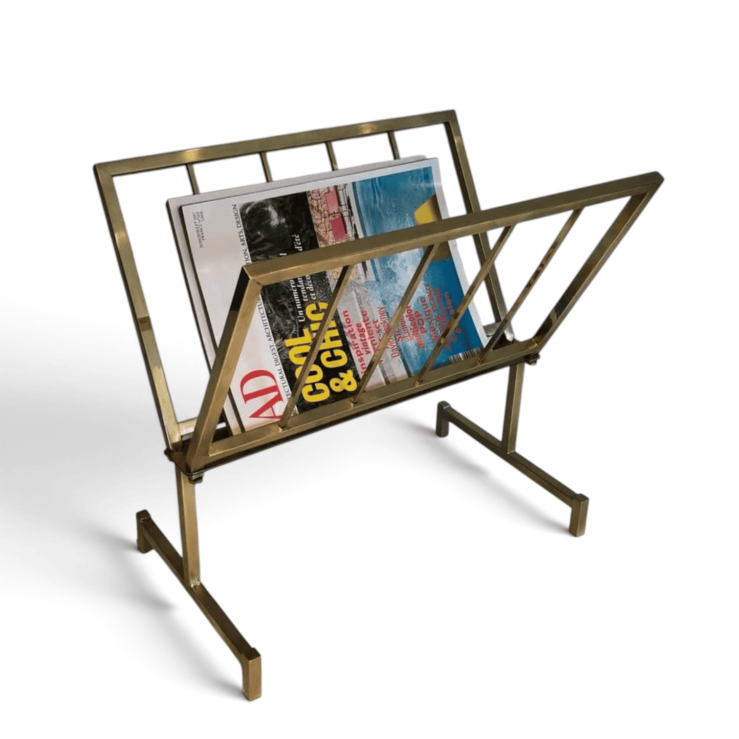 French 1970s Brass Magazine Rack - Styylish
