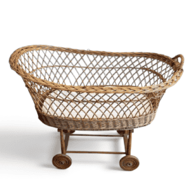 French 1940s Vintage Rattan Baby Cradle
